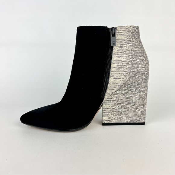 Loeffler Randall Lia Black Ivory Suede Snake Print Block Heel Bootie 6 - Picture 6 of 16